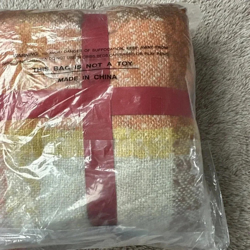 Orange Plaid Blanket Throw Acrylic Soft Reversible Dyed Fringed Bed Blanket f... - Picture 13 of 14